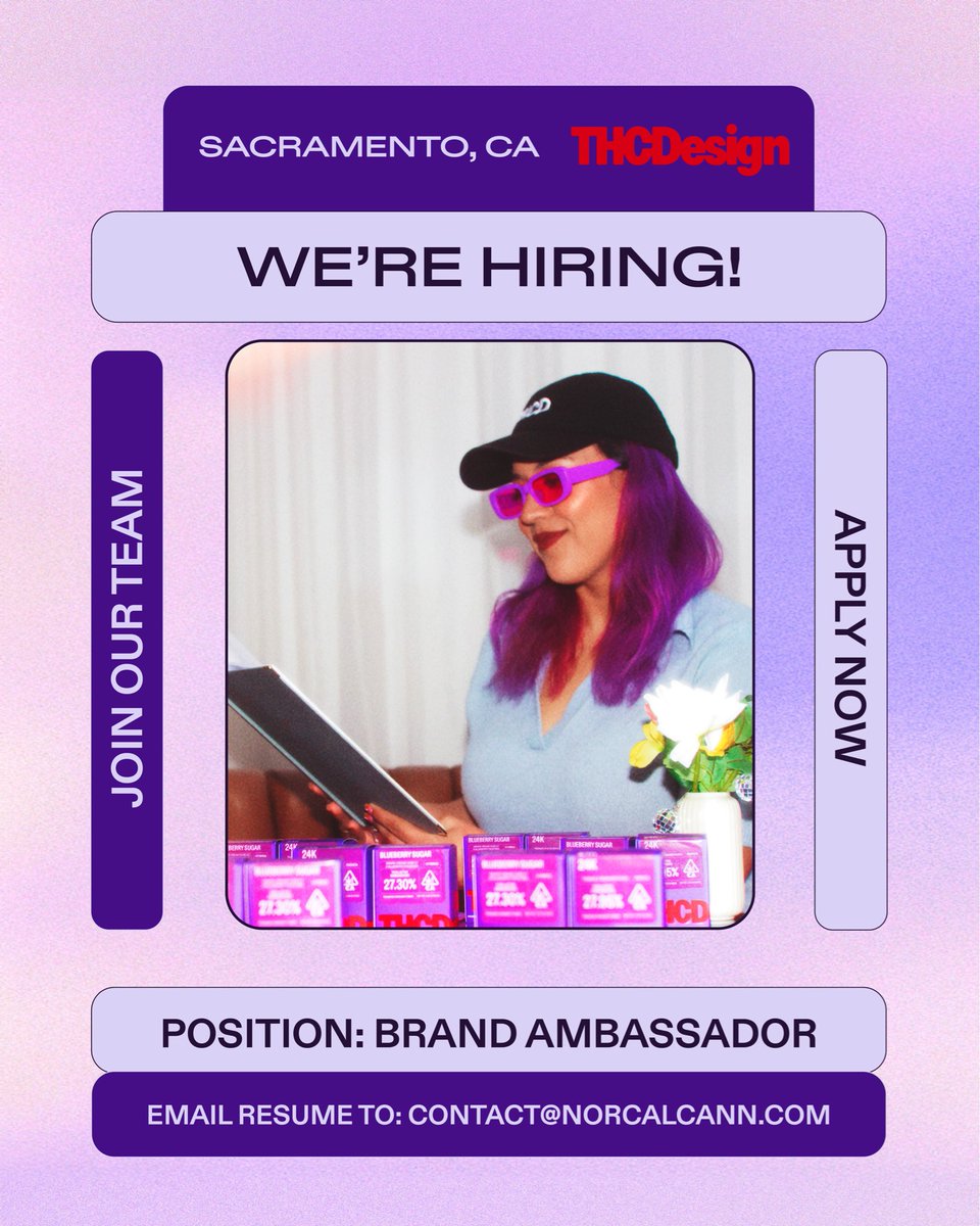 _THCDesign's tweet photo. Sacramento — we’re growing our team.

THC Design is looking for an experienced Brand Ambassador to represent the brand throughout the Sacramento market.

📍 Must reside in the Sacramento area
📩 Send your resume to mailto:contact@norcalcann.com https://t.co/egwt81u5jo