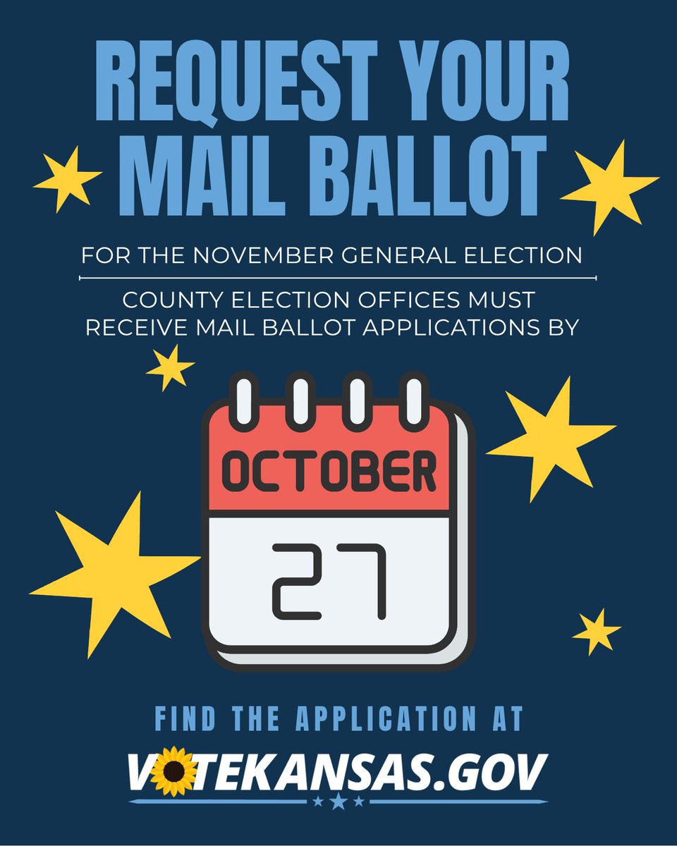 KansasSOS's tweet photo. If you plan to vote by mail, complete your mail ballot application ASAP and send it to your county election office. The application (AV1 form) can be found at the link below. #ksleg #kselections

https://t.co/sZonDopSg1 https://t.co/faIcZnKinu