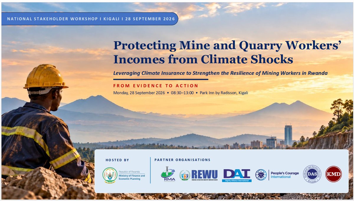 RewuRwanda's tweet photo. Rwanda is exploring climate insurance to protect Mining Workers’ Incomes, offering a financial cushion when weather disruptions halt operations.

REWU is committed to making this a reality by ensuring the product is built around workers’ realities. https://t.co/7AZNfksI5B