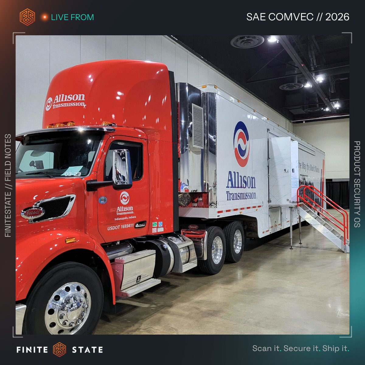 FiniteStateInc's tweet photo. LIVE from SAE COMVEC 2026! 📸 
Connect with Cade Jackson, Regional Sales Director at Finite State, to talk continuous product security for software-defined vehicles, from software visibility and real exposure to faster PSIRT response. https://t.co/l9nDhM9gD3 #Cybersecurity https://t.co/uu0VYGKmtL