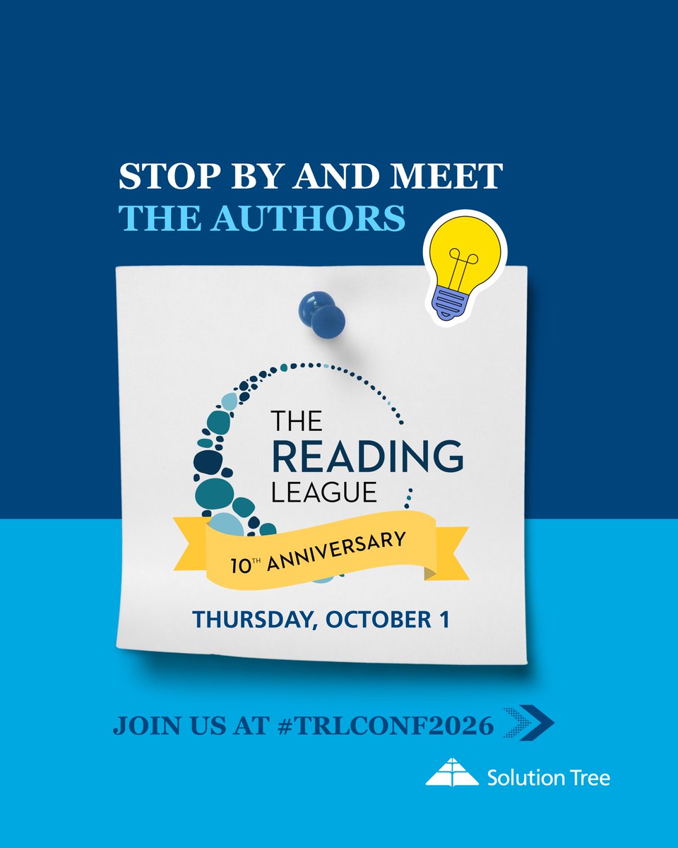 SolutionTree's tweet photo. Day 2 at #TRLConf2026 is packed with opportunities to meet Solution Tree authors and literacy experts. 📚✨

Stop by Booth #309 on Thursday, October 1 for three author meet-and-greet sessions throughout the day:

12:30–1:00 P.M. CT: Dr. Molly Ness, founder of Dirigo Literacy
2:00–2:30 P.M. CT: Dr. Sarah Brown, Dr. Stephanie Stollar, Beth Madden, and Dr. Kelly Powell-Smith, authors connected to MTSS for Reading Improvement and Routines for Reading Results
4:00–4:30 P.M. CT: Dr. Mitchell Brookins, Dr. Daryl Michel, and Dr. Kim St. Martin, contributors to Reading Isn’t Optional

Come connect, ask questions, and talk literacy with the people behind the work.

📍 Solution Tree Booth #309
📅 Thursday, October 1

#TRLConf2026 #TheReadingLeague #Literacy #ScienceOfReading #MTSS #ReadingInstruction #AuthorMeetAndGreet #SolutionTree