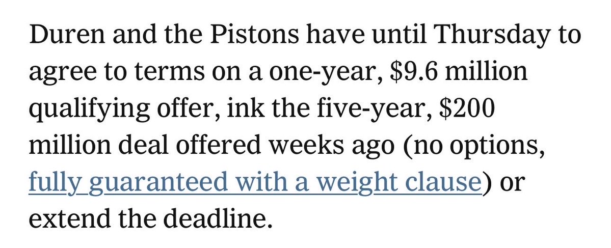 RobbieBettelon's tweet photo. Detroit sticking with those weight clause incentives in their final offer to JD

Makes me think it’s basically that 5/$190m offer with monthly weigh-ins for JD to hit that $200m mark https://t.co/u1LLgUsBl4