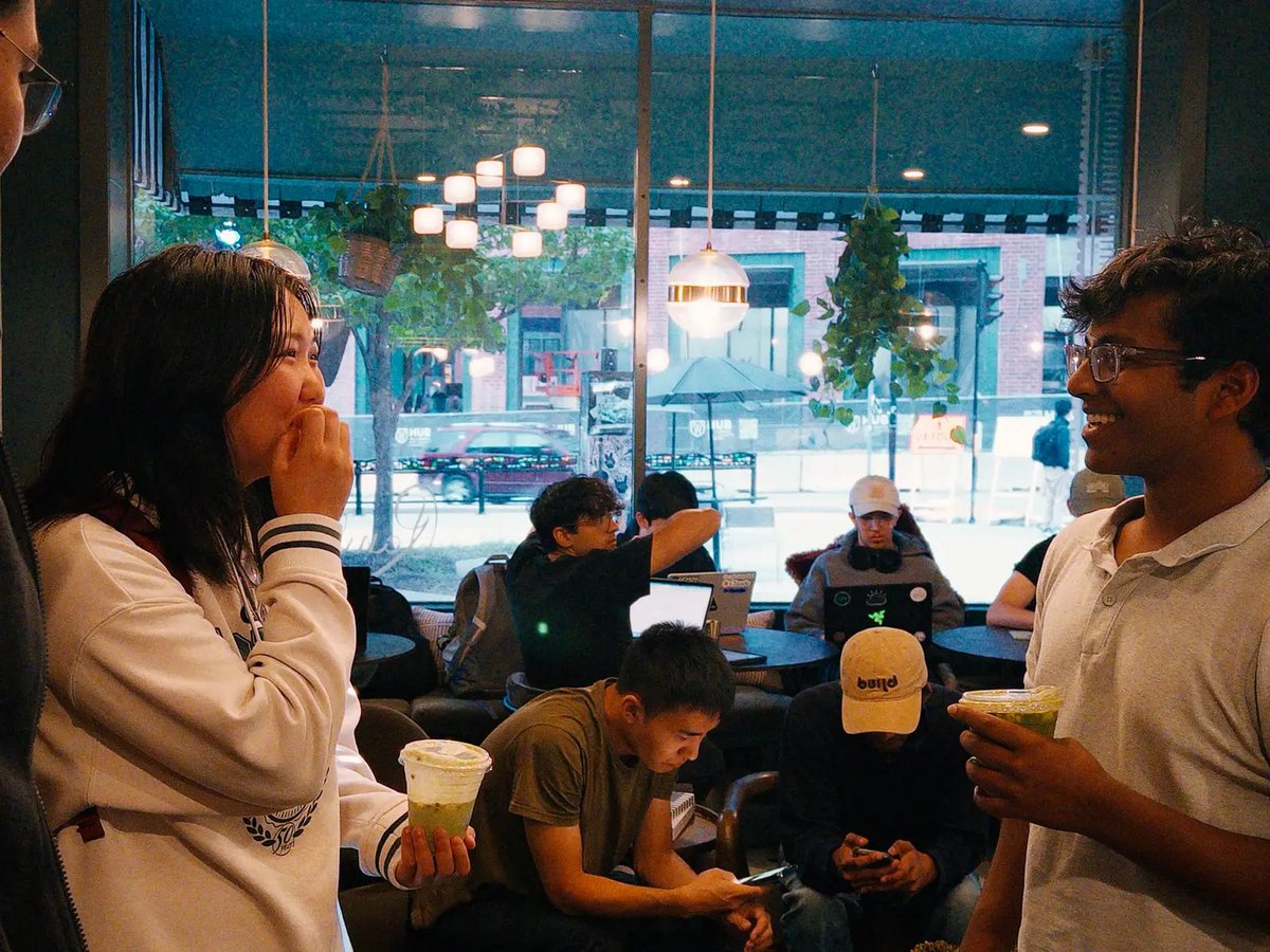 rayhanadev's tweet photo. had way too much fun last week throwing together a very impromptu Astra Commons with @OpenAIDevs :)

50+ people ended up packing into our little café to hang out, meet other builders, and jam on projects. super fun seeing something we threw together so quickly turn into this much energy!!