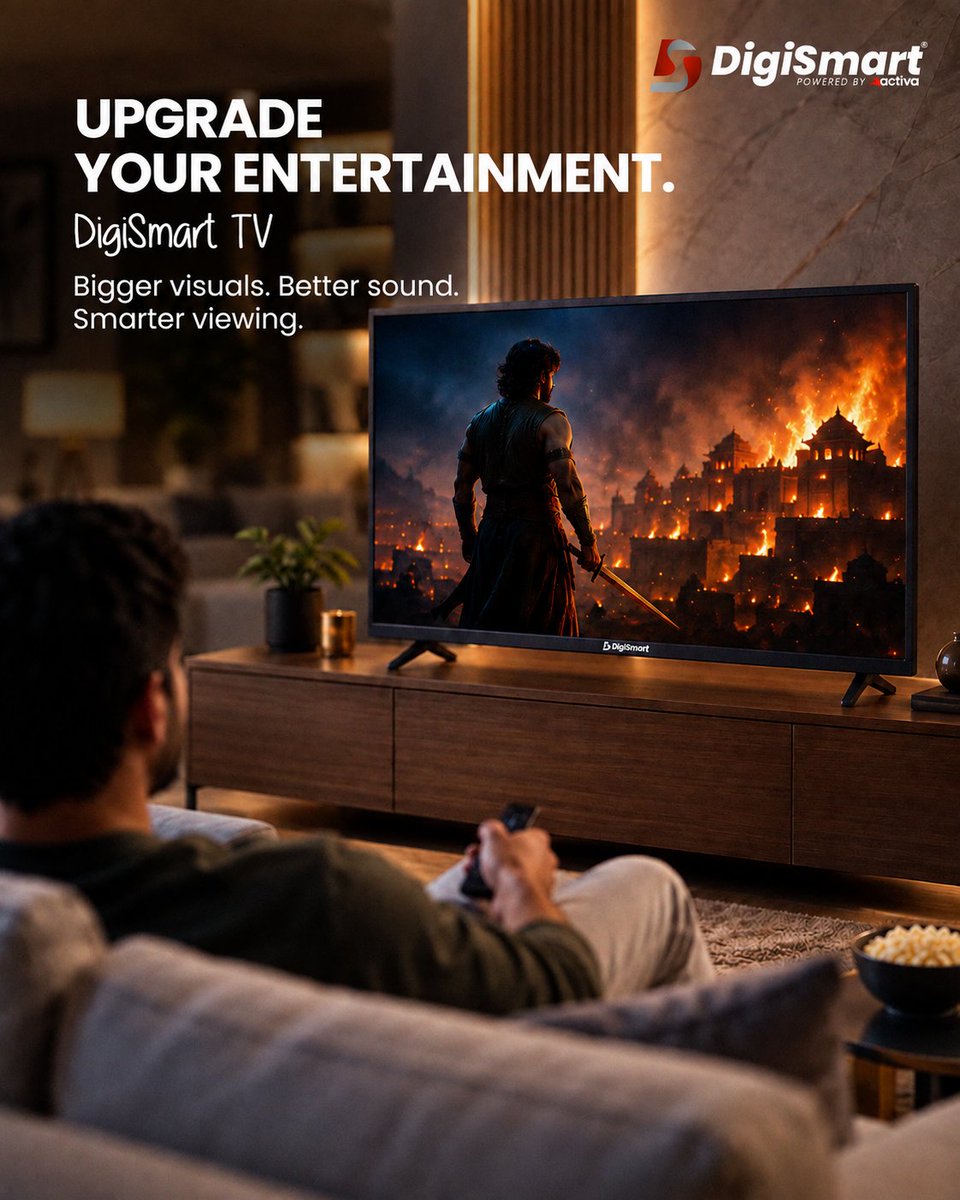 DigiSmartElect's tweet photo. Upgrade your entertainment.
With bigger visuals, better sound and a smarter viewing experience, the DigiSmart TV brings every movie, match and show closer to the action.
DigiSmart TV-Smarter viewing starts here.
#DigiSmart #DigiSmartTV #SmartLivingStartsHere #SmartEntertainment https://t.co/B4iXL7N73k