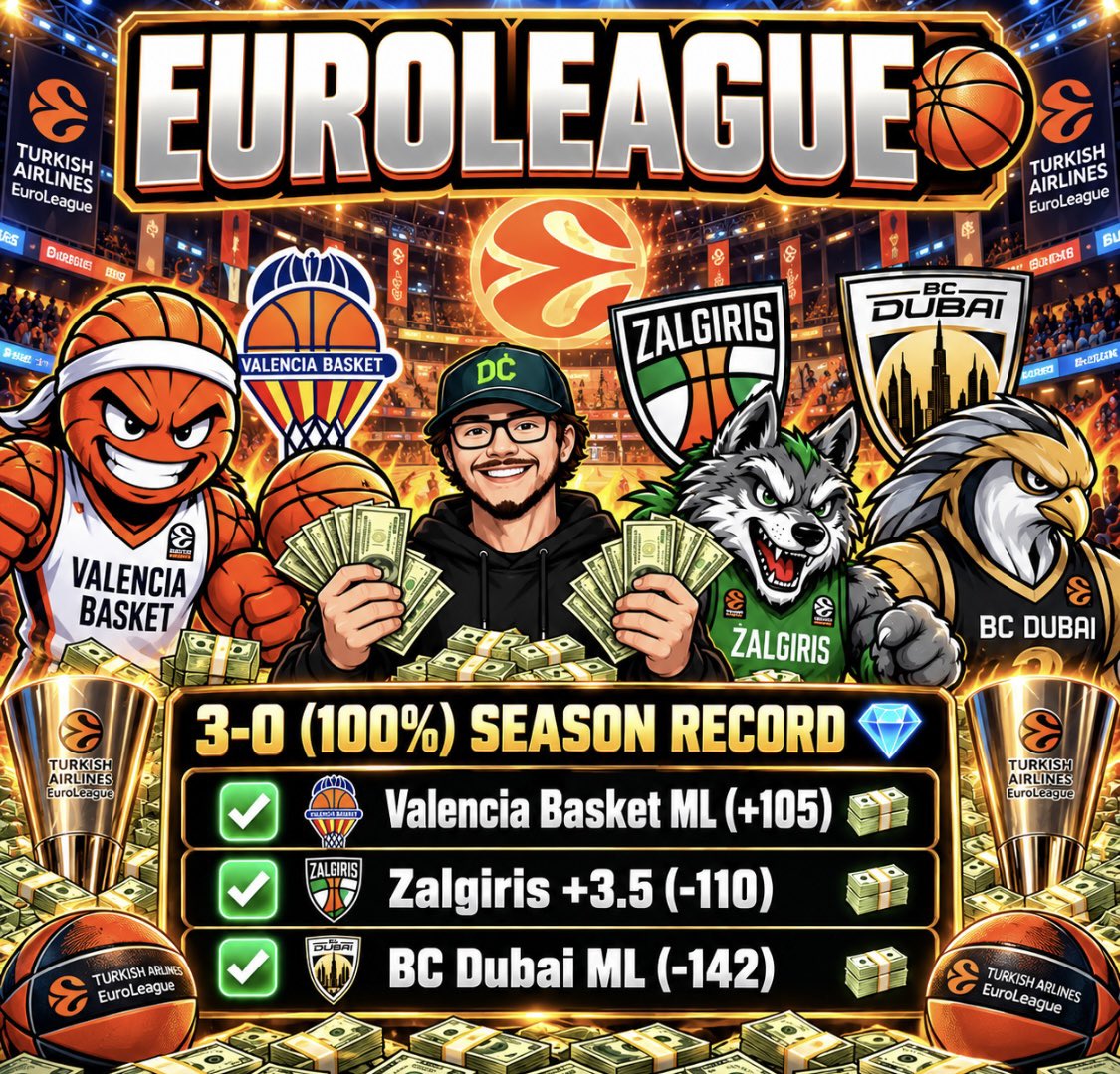 DirtyBubbleBets's tweet photo. EUROLEAGUE POD ⭐️

3-0 (100%) Euroleague SZN Record 💎

Sending It To 10 People For FREE 🏀

Like ❤️ + Repost ♻️ + Comment 💬

This Line Is MOVING - Grab It HERE 👇

https://t.co/XMkn0gqdkM https://t.co/VnYaGzUkfY