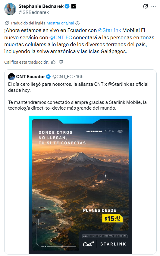 usuariosdigital's tweet photo. #AlertaDigitalEC
@CNT_EC lanza plan SatPower con @Starlink, lo comenta @SRBednarek
⚠️Existen varias restricciones

La concesión a 15 años se otorgó a REPRELEX S.A. en Jul 2023, por una garantía y pagos posteriores del 1% de ingresos según documento de @Arcotel_ec https://t.co/nTSy2aqKDT