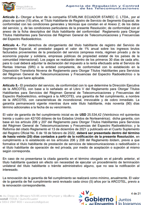 usuariosdigital's tweet photo. #AlertaDigitalEC
@CNT_EC lanza plan SatPower con @Starlink, lo comenta @SRBednarek
⚠️Existen varias restricciones

La concesión a 15 años se otorgó a REPRELEX S.A. en Jul 2023, por una garantía y pagos posteriores del 1% de ingresos según documento de @Arcotel_ec https://t.co/nTSy2aqKDT