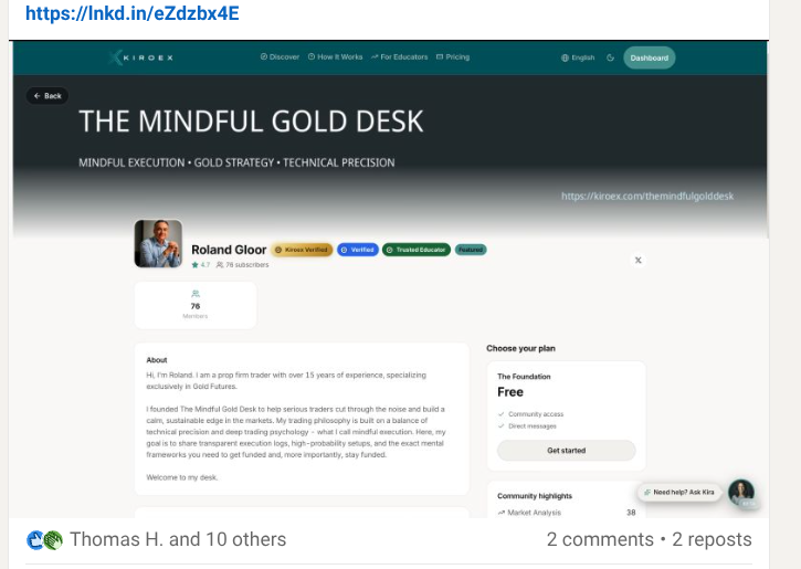 rolandgloor's tweet photo. Honored to be highlighted by Andre Sharpe, CEO of Kiroex. Being a Founding Educator on KIROEX has been a fantastic experience. Building 'The Mindful Gold Desk' on a platform that truly values transparency and equips educators with the right infrastructure is a game-changer. Proud to be part of this journey!