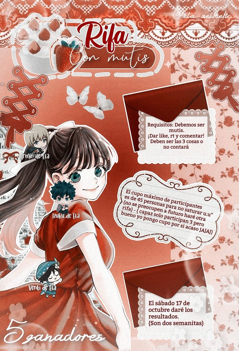 ela_aesthetic's tweet photo. 🌹﹒﹒﹒—
ⓘ 𝐑𝐈𝐅𝐀
Gracias por el apoyo que me han dado durante mi estancia. Por ello, he decidido hacer una pequeña rifa para mis mutis. Los 5 premios son: Straw, Videoedit-Musical, Carta, un Gif, y un diploma.
──────˚˖𓍢ִ໋ᰔ──────────˚˖𓍢ִ໋ᰔ────── https://t.co/w6SArLZ3TI