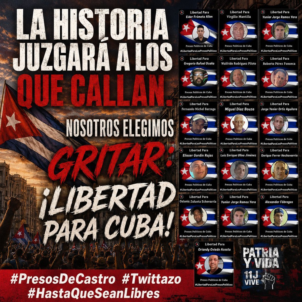 BettyFreeCuban's tweet photo. #Twittazo Hoy no es solo un hashtag.
Es un grito colectivo:
¡Libertad para los #PresosDeCastro!
Únete, retuitea, levanta la voz. https://t.co/YiHqBZid1W