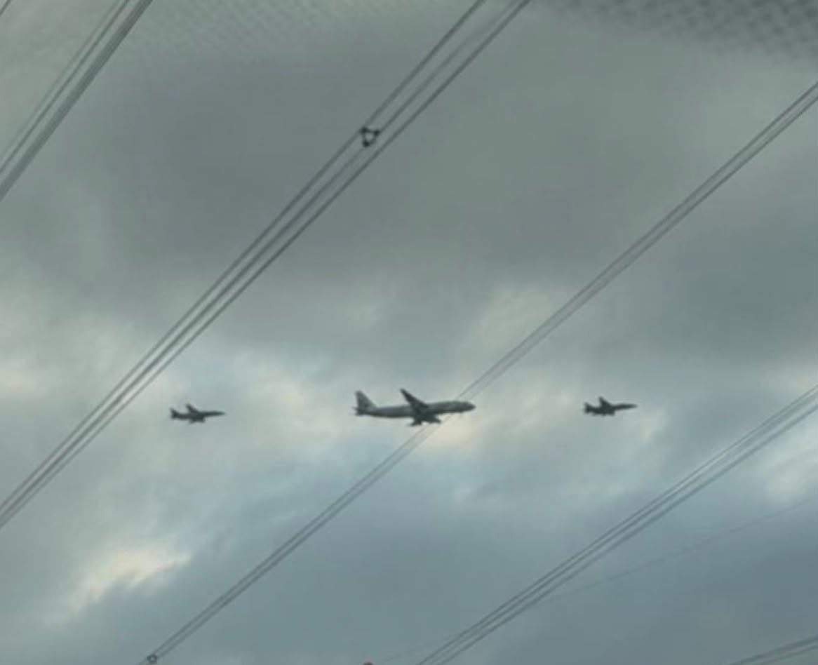 HananyaNaftali's tweet photo. The plane is now entering Israeli airspace.

Air Force jets accompany the plane https://t.co/8JI4sR6bNl