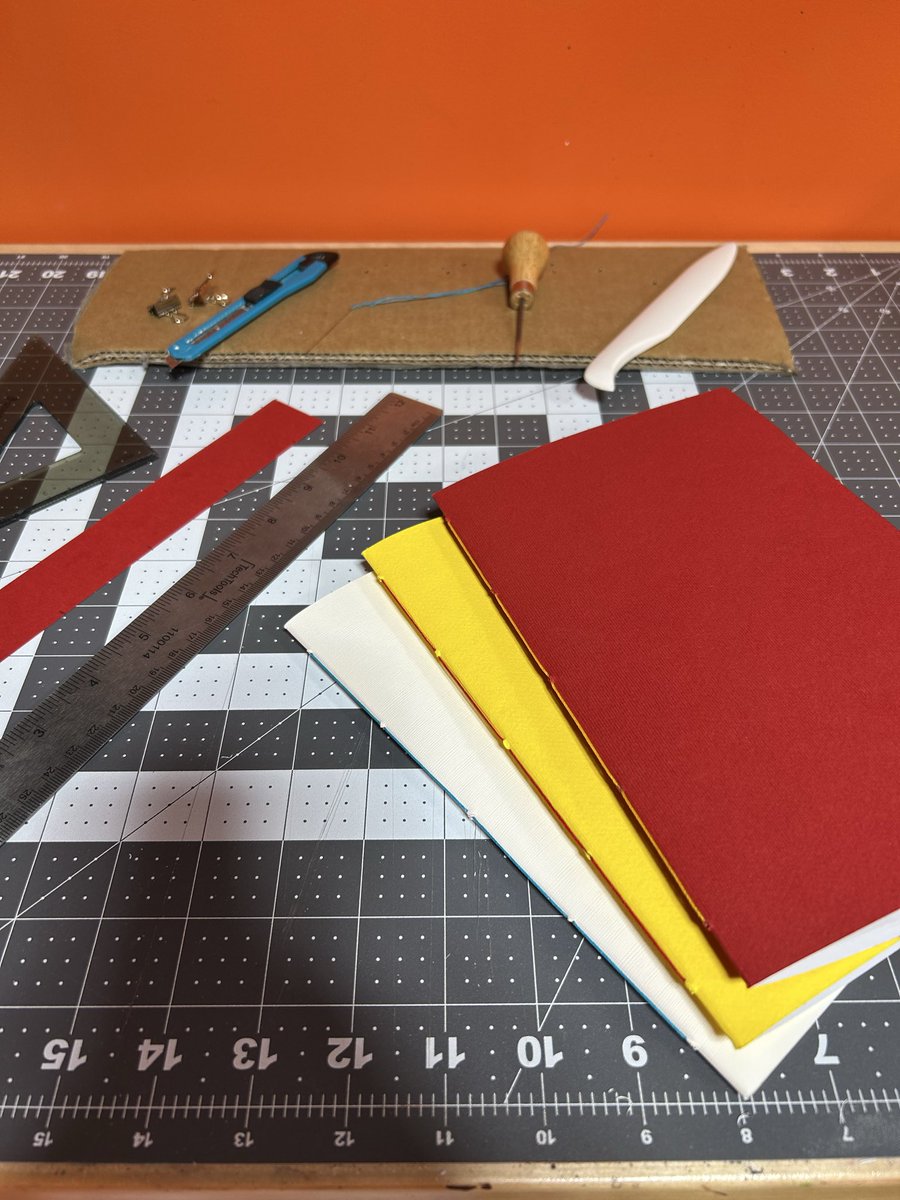 ArcherStudioLLC's tweet photo. First attempt at basic book binding with the guidance of the @FourKeysBooks YouTube channel. There’s room for improvement, but this was a fun make that will have follow ups. https://t.co/KcVxa8Fvog