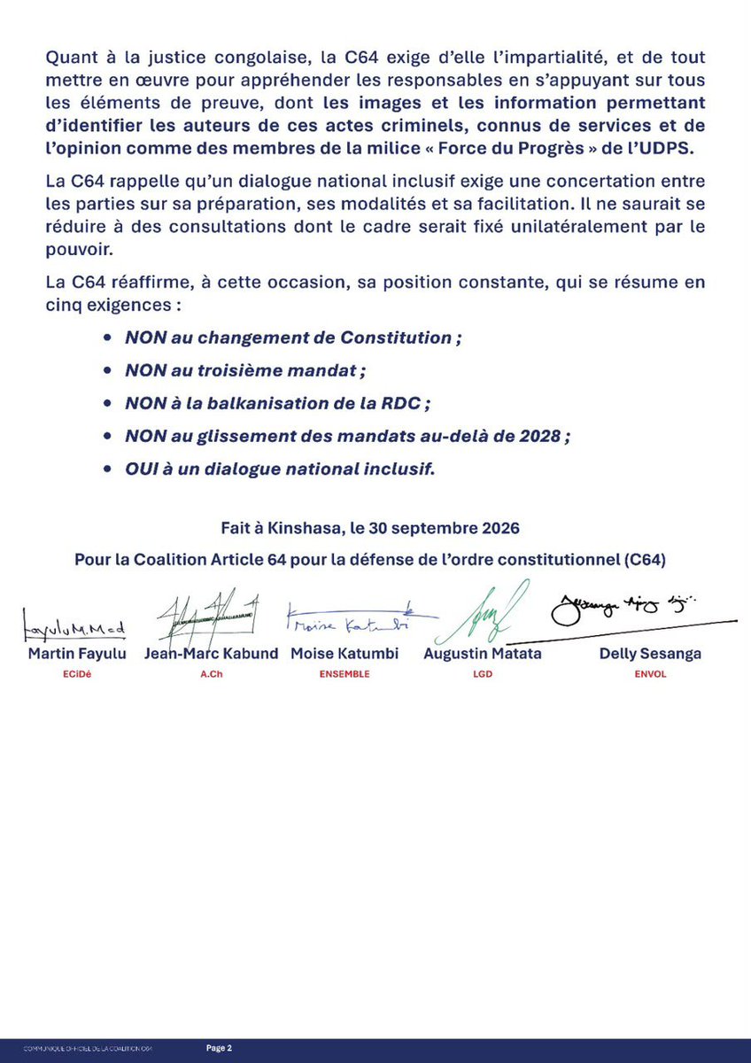 KONDETUTI1's tweet photo. #RDC-Dialogue national  : la C64 saisit la balle au bond après l’appel de l’ONU.
              
 COMMUNIQUÉ 👇 https://t.co/CnO6wb2jK2
