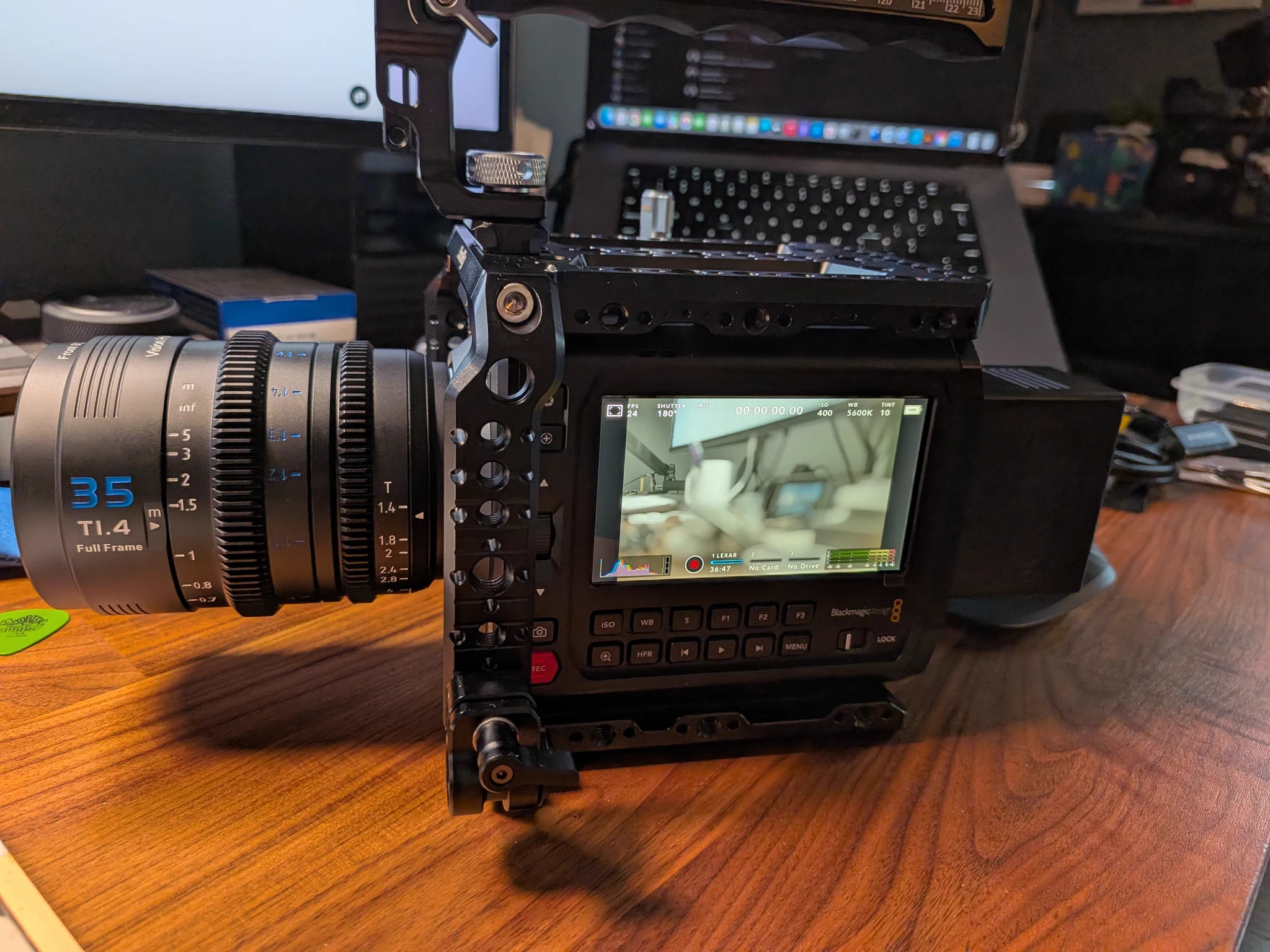 Cinema camera on a desktop