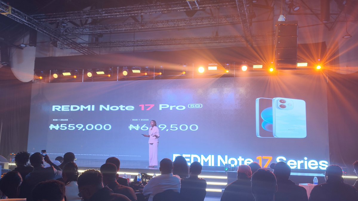 ani_kudi's tweet photo. The prices of the Redmi Note 17 Series have been revealed by @XiaomiNigeria.
#XiaomiFansNigeria
#XiaomiFansAtLaunch
#REDMINote17Series
#REDMI https://t.co/utkJ3NxxOe