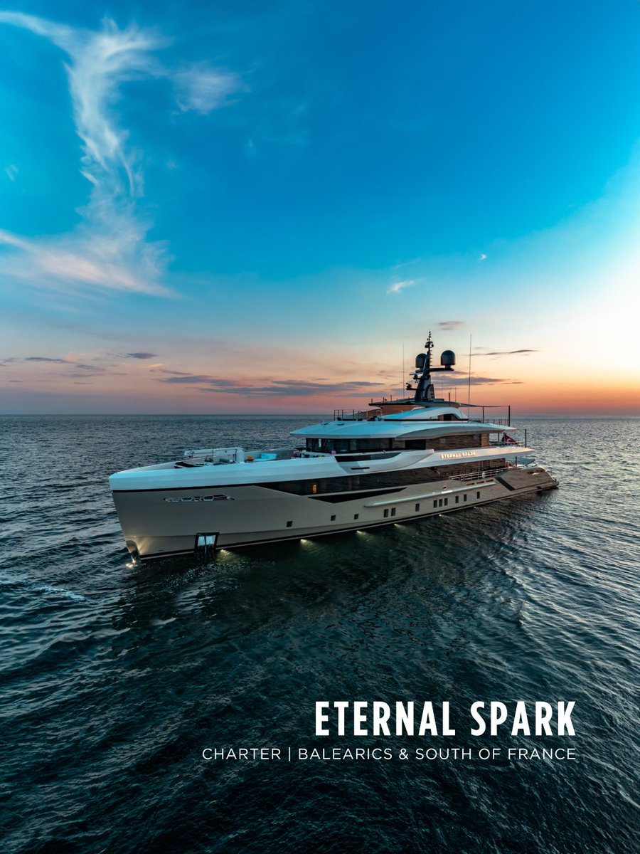 OCyachts's tweet photo. ETERNAL SPARK was built by Bilgin in 2024 exclusively for charter, and a day on board shows why.

Mornings can start in the beach club's Finnish sauna, followed by the ice fountain and a session on the lift eFoils or Seabobs with the certified instructors of her RYA-approved watersports centre. Come evening, there are five bars to choose from, one on every level, and two cinema spaces for when the group wants to settle in.

She sleeps 12 guests in 6 en suite staterooms and is available this October in the Balearics and South of France.

Charter rate is from EUR 334,800 weekly.
🔗 https://t.co/whQ5ShveOR
