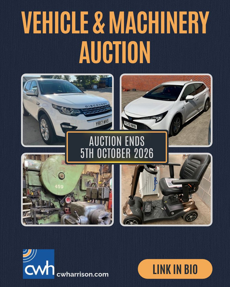 CWHAuctioneers's tweet photo. Vehicle and Machinery Auction
Auction ends from 7pm, Monday 5th October 2026.
#Auction #Ossett #VehicleAuction #CarAuction #CarsForSale #PeugeotRCZ #VolvoC70 #MercedesBenz #ToyotaCorolla #LandRover #DiscoverySport #Motorcycle #WorkshopMachinery #EngineeringMachinery https://t.co/MTpNUuCIRi