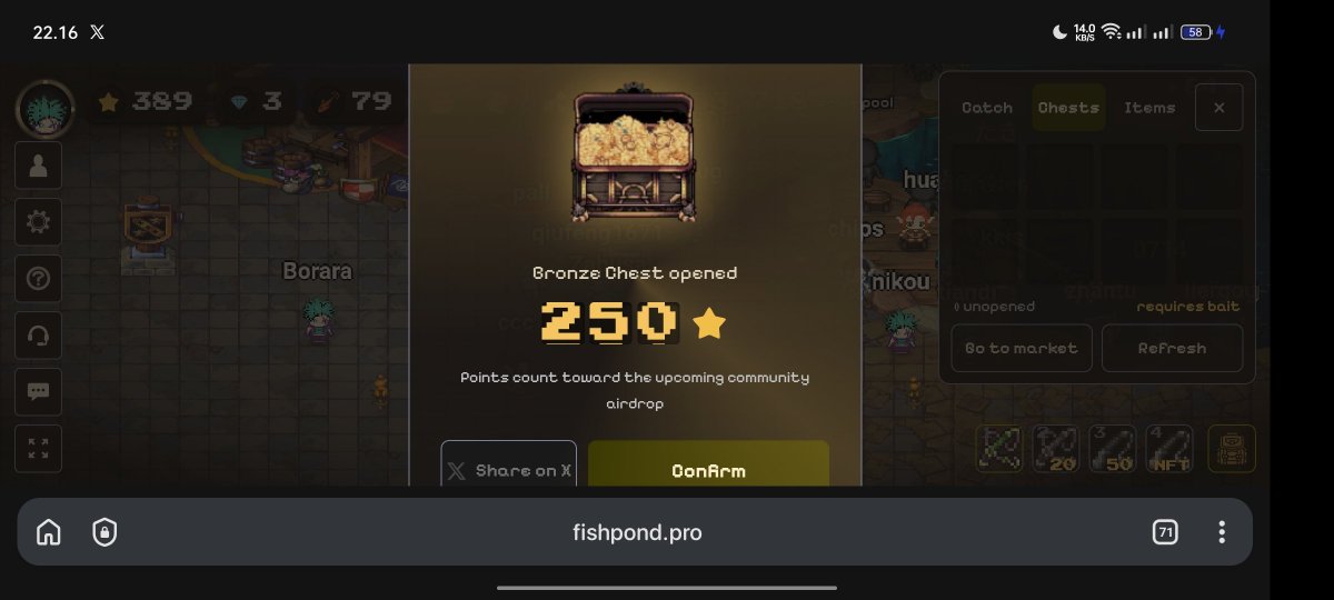 zen_xbt's tweet photo. This is the second chest I've opened, and it only contained points; I previously got 5 diamonds, but I forgot to take a screenshot. By the way, this is an interesting and intriguing game. I can't wait to get another chest.

U can join here https://t.co/MnMg0JgSb2 

@Fishpond_PRO https://t.co/w6GoM2LeC0