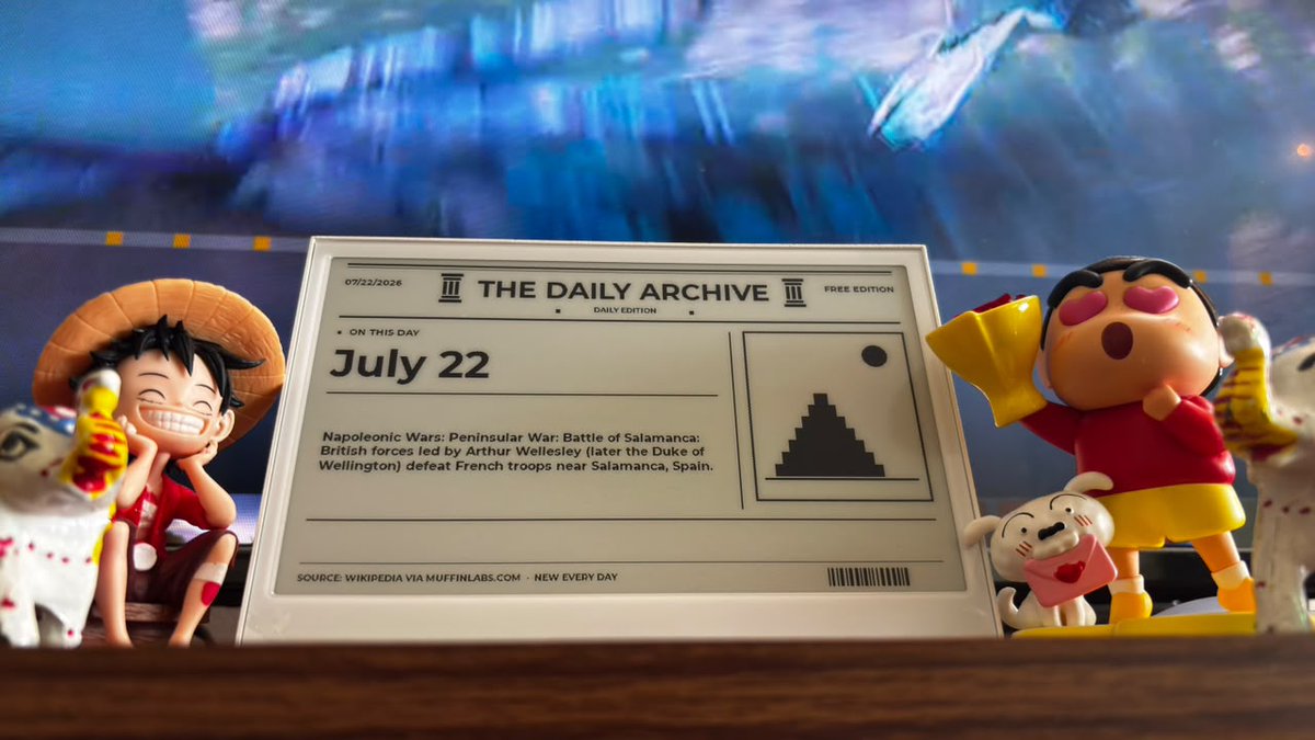 seeedstudio's tweet photo. 📰 A daily window into history.

The Daily Archive by @pradeeplogu0 brings notable “On This Day” moments to the reTerminal E1001 in a clean newspaper-style ePaper layout.

Built with SenseCraft Seeedash, no code.

Explore the design 👉 https://t.co/EAR8RHYcpY https://t.co/RBZ4VgYZ3w
