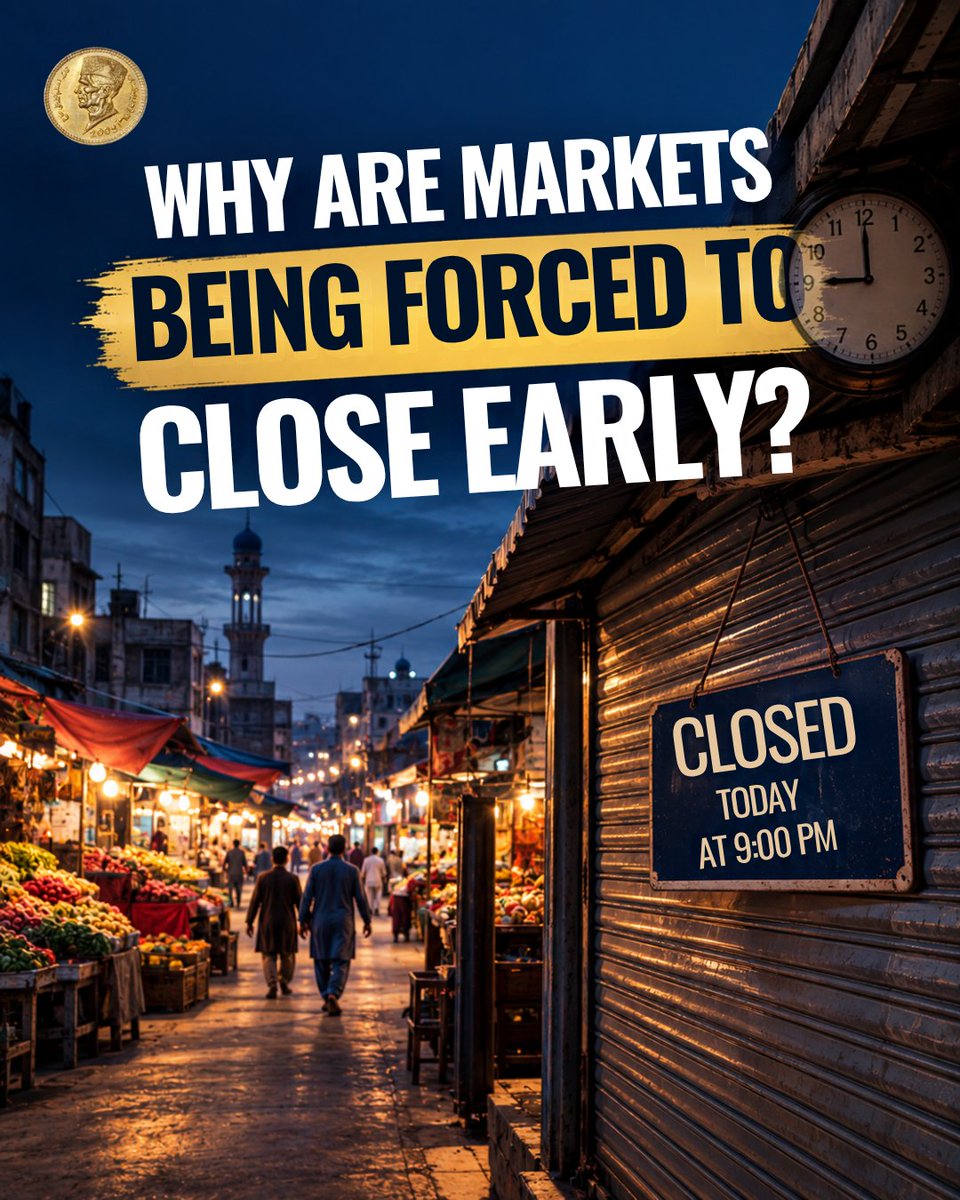 Paknomicss's tweet photo. 🌙 Why are Pakistan’s markets closing early?
The government has reintroduced fuel-conservation measures:
🛍️ Markets: 9 PM
🍽️ Restaurants: 11 PM
💍 Marriage halls: 10 PM
The goal: conserve fuel and cut energy use.
Worth it, or bad for businesses? 👇
#Pakistan #Economy https://t.co/z8yVxKNjbS
