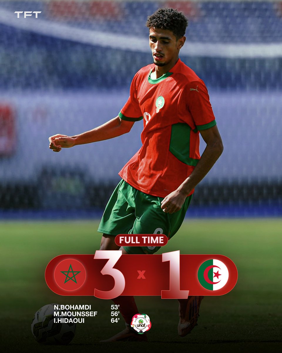TFT_Morocco's tweet photo. 🚨Le Maroc U20 SURCLASSE largement l’Algérie U20 et s’impose 3-1 ! 🇲🇦🤯 https://t.co/DUczL9FxcG