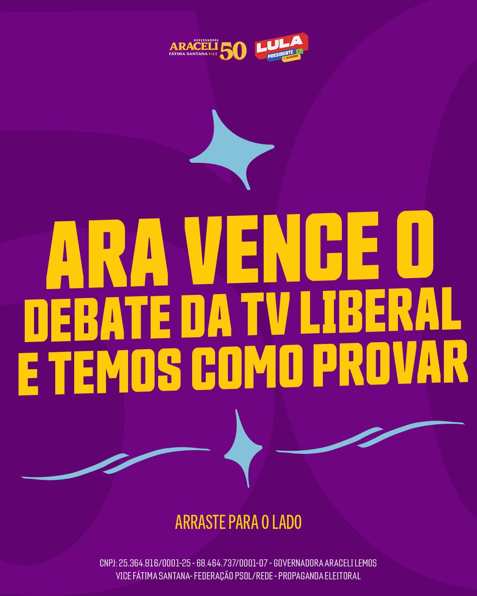 AraceliLemos's tweet photo. Venci e cada mensagem de vocês prova isso! 💜
Obrigada por todo o carinho que recebi depois do debate!
#IMPACTADAESTOU #araceli50 #eleicoes2026 #debatenaliberal https://t.co/JRiZQvgNjv