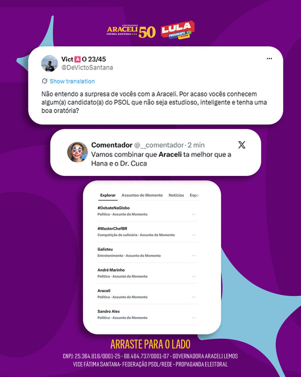AraceliLemos's tweet photo. Venci e cada mensagem de vocês prova isso! 💜
Obrigada por todo o carinho que recebi depois do debate!
#IMPACTADAESTOU #araceli50 #eleicoes2026 #debatenaliberal https://t.co/JRiZQvgNjv