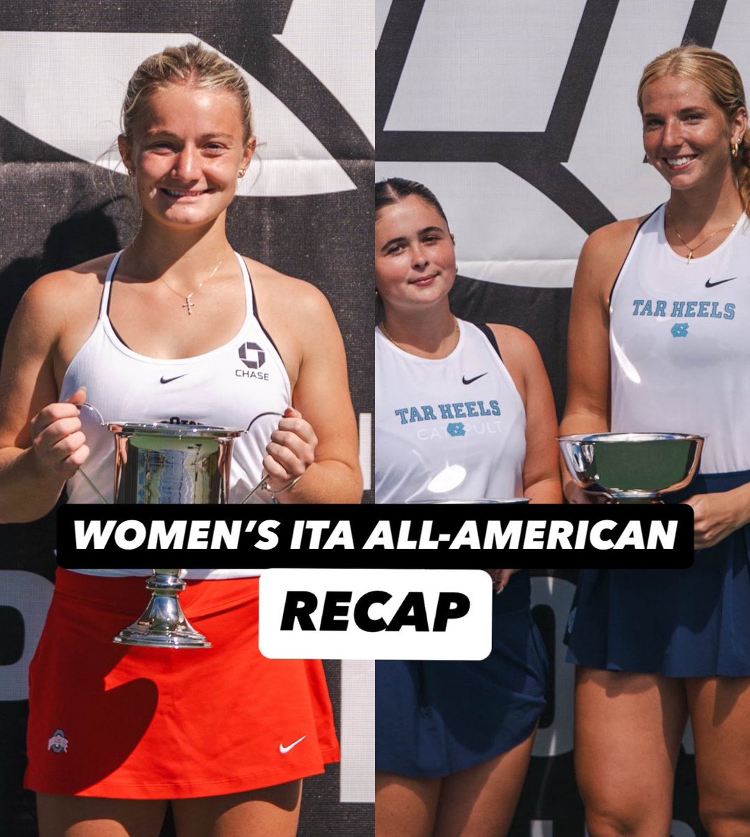 JTweetsTennis's tweet photo. In 2016, Ohio State and North Carolina won their first ITA All-American singles and doubles titles, respectively. 

Ten year later, they’re both back in the winners circle for the second time. 

🎧 https://t.co/SsCHYNEkcW https://t.co/J3krfauBNe
