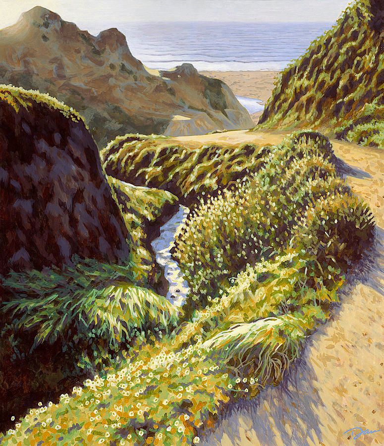 DanCooperArt's tweet photo. In the glare of sun, a path winds down a small ravine to the beach with a cool fogbank hovering offshore.

Path to McClure's Beach. From my free Painting of the Week email:

https://t.co/JzZxtiF5qy https://t.co/hPqL2eaG6o