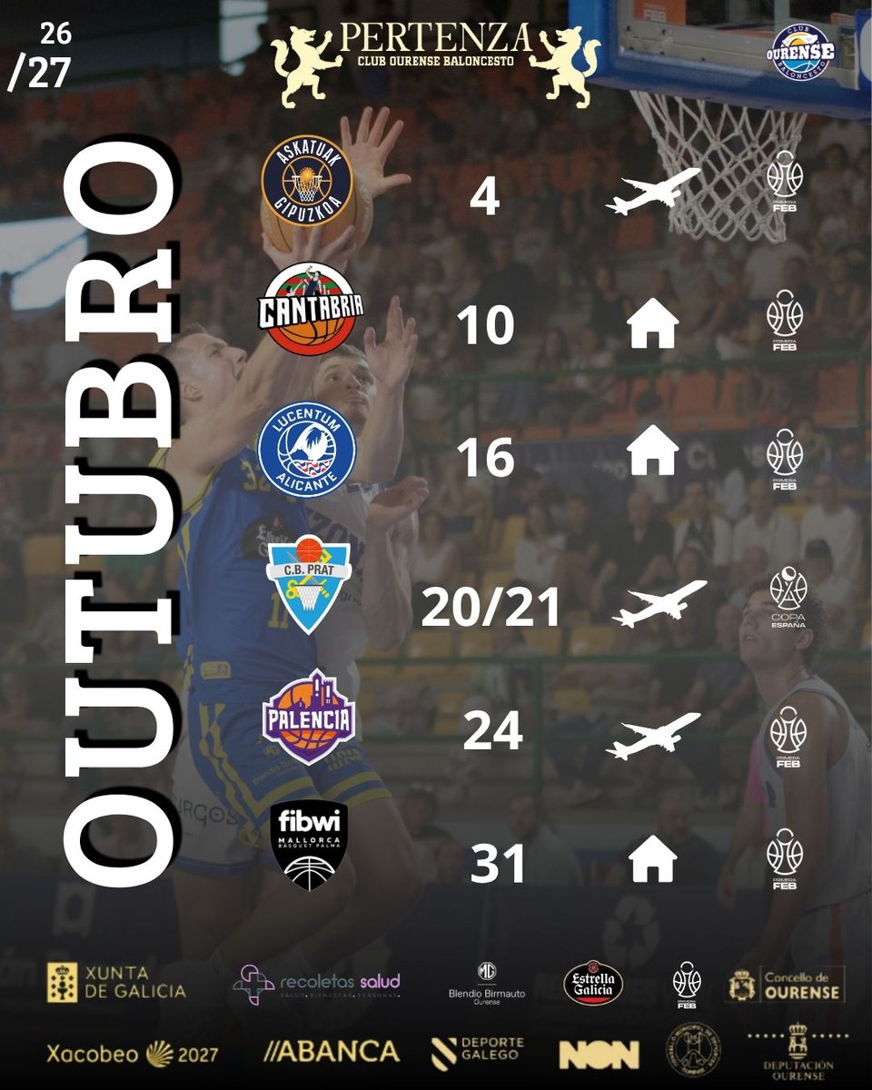 COBSAD's tweet photo. Chega outubro cargado do que máis nos gusta. BALONCESTO. 🏀

Seis partidos por diante. Seis oportunidades de seguir vivindo o COB contigo.

#ForzaCOB #Pertenza https://t.co/f0sQuQRJKX