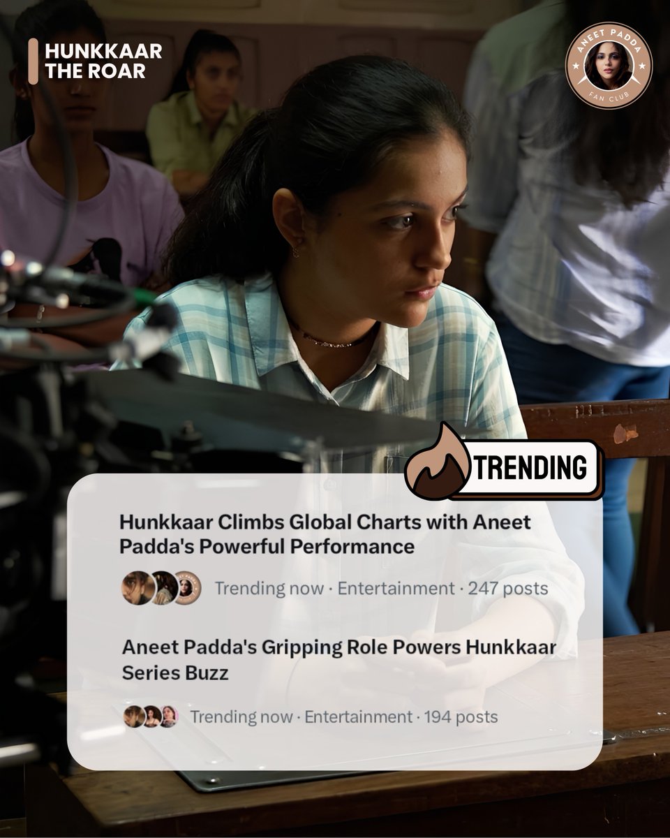AneetPaddaFC's tweet photo. Aneet Padda is trending globally and on Twitter today for her performance in Hunkkaar. The recognition her performance is receiving continues to grow, with audiences across platforms appreciating her portrayal of Meenu Rawat. ❤️ https://t.co/NaIVb2M0Ag