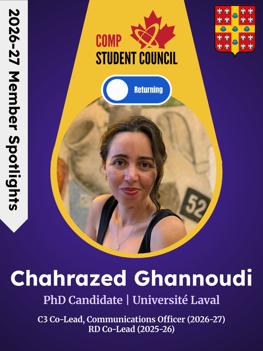 COMPTrainees's tweet photo. Today’s spotlight is on Communications Officer and C3 Co-Lead, Chahrazed Ghannoudi from @universitelaval!  Looking forward to another great year. 🍁 Aujourd’hui, nous mettons le feu sur l'agents de communication et co-chef de l’équipe C3, Chahrazed Ghannoudi de @universitelaval ! https://t.co/o0IEPMNOqI