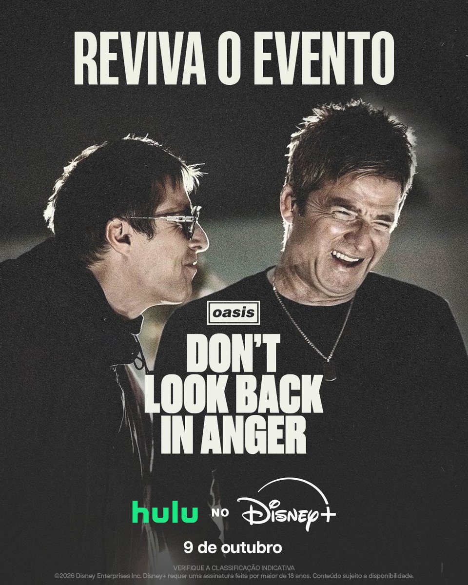 DisneyPlusBR's tweet photo. BIBLICAL. (1/2)

#Oasis: Don't Look Back In Anger, em 9 de outubro no #DisneyPlus, com material inédito. https://t.co/bnyWlK3rde