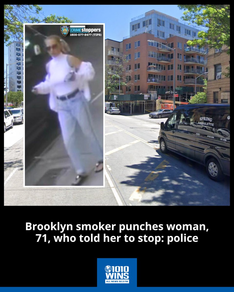 1010WINS's tweet photo. 🚨 Brooklyn smoker punches woman, 71, who told her to stop: police https://t.co/Yox0Qq6m0H

📸 NYPD, Google Street View https://t.co/92Q2Qn1i77