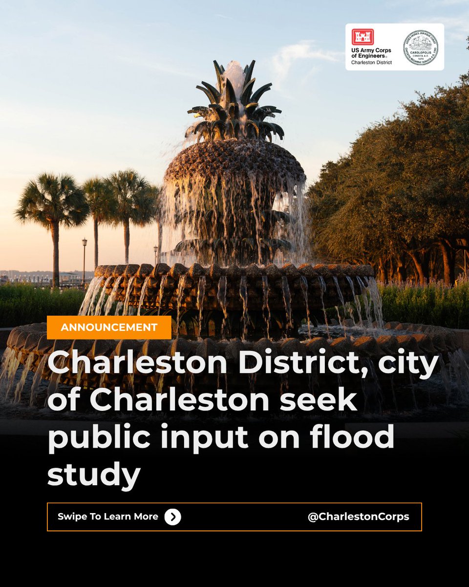 CharlestonCorps's tweet photo. Public meetings start this week! Shape flood solutions with us & @CityCharleston Oct 7-8. #USACE #CharlestonDistrict #CHS https://t.co/nCrGljKjmN