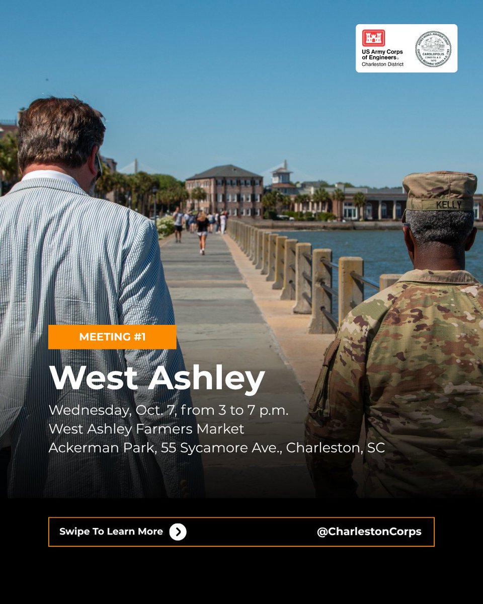 CharlestonCorps's tweet photo. Public meetings start this week! Shape flood solutions with us & @CityCharleston Oct 7-8. #USACE #CharlestonDistrict #CHS https://t.co/nCrGljKjmN