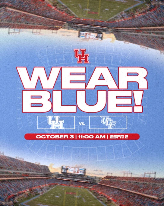 reminder for fans to WEAR BLUE against UCF on saturday october 3