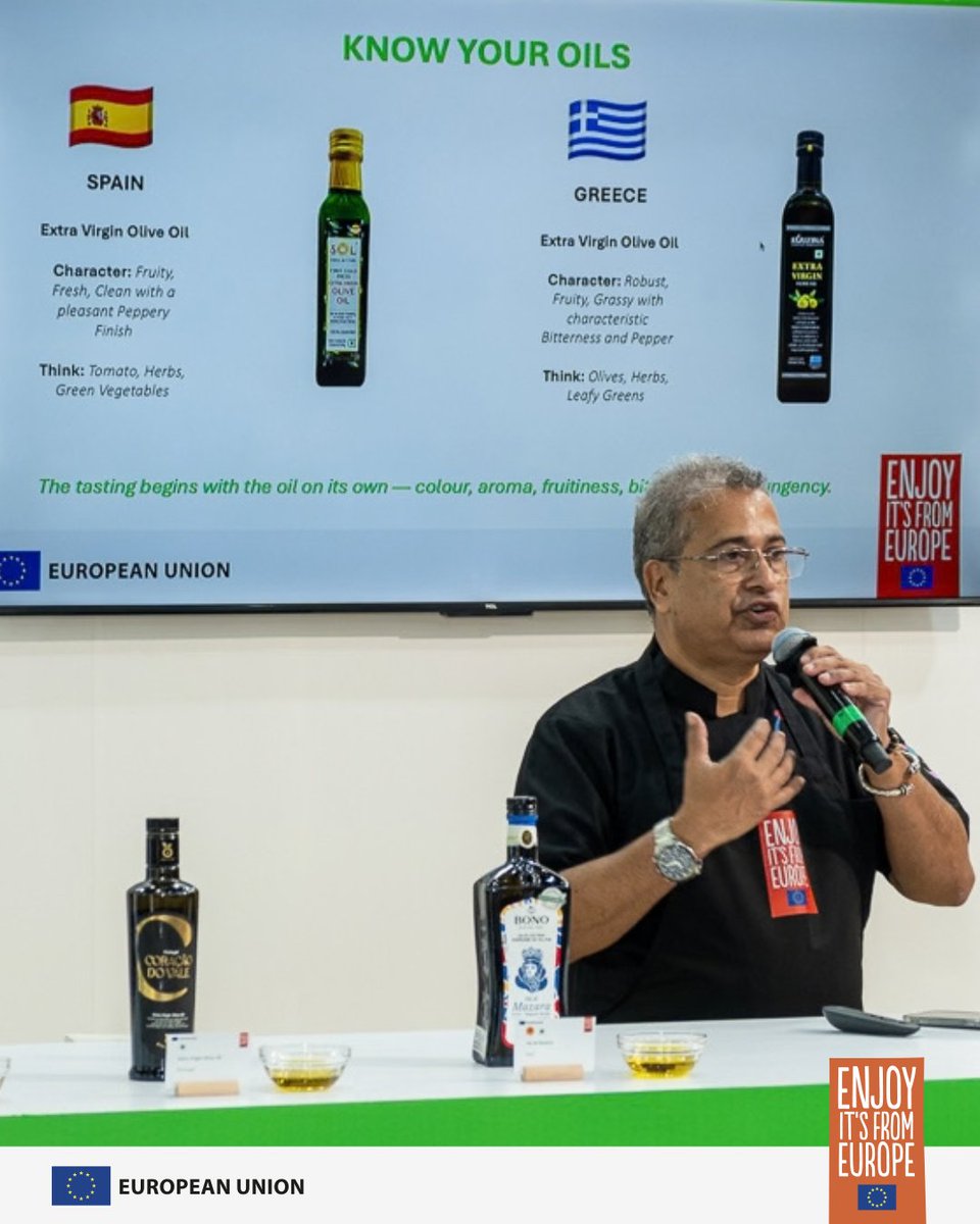 morethanfoodind's tweet photo. Day 2 at the EU Pavilion at Anuga Select India 2026 was full of flavour and discovery! 🇪🇺✨

Visitors enjoyed permanent tastings, a pairing session on European olive oils and Indian spices with @TheMichaelSwamy, live cooking shows by Chef Guntas Sethi and @mchefajaychopra, plus the fun EuroFood Challenge with our MC, Abhishek Bhaskar (@iamabverse).

The day ended with Sonal C Holland guiding guests through the art of tasting European beverages and cured meats.

Thank you to everyone who joined us! See you for the final day!

📍 Hall 6, Booth B02-C02

@EU_in_India  @EUAgri 
#MoreThanFoodIndia #EuropeanIngredients #EuropeanUnion #EnjoyItsFromEurope #AnugaSelectIndia