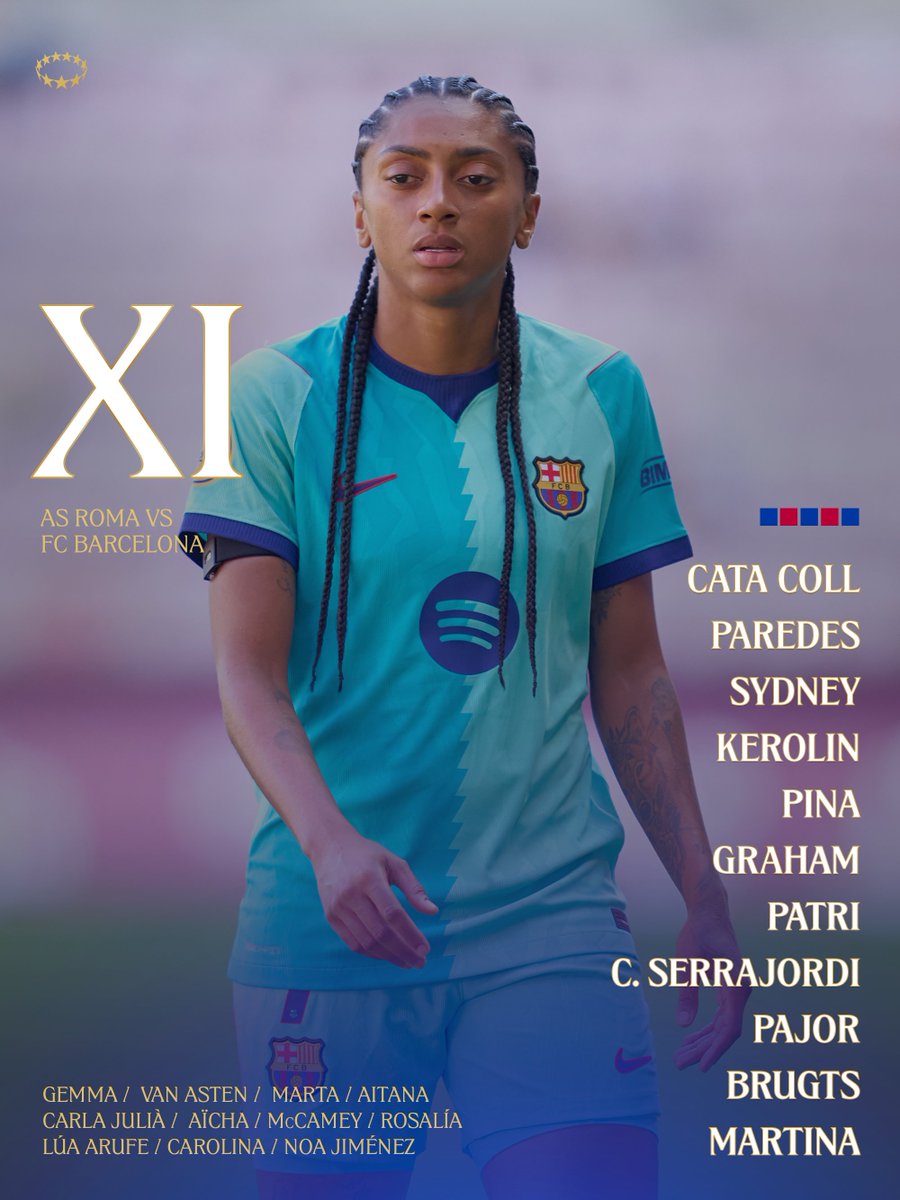 FCBfemeni's tweet photo. 𝐀𝐋𝐈𝐍𝐄𝐀𝐂𝐈𝐎́ 👥
#RomaBarça | #uwcl https://t.co/p2YpNOuaZq