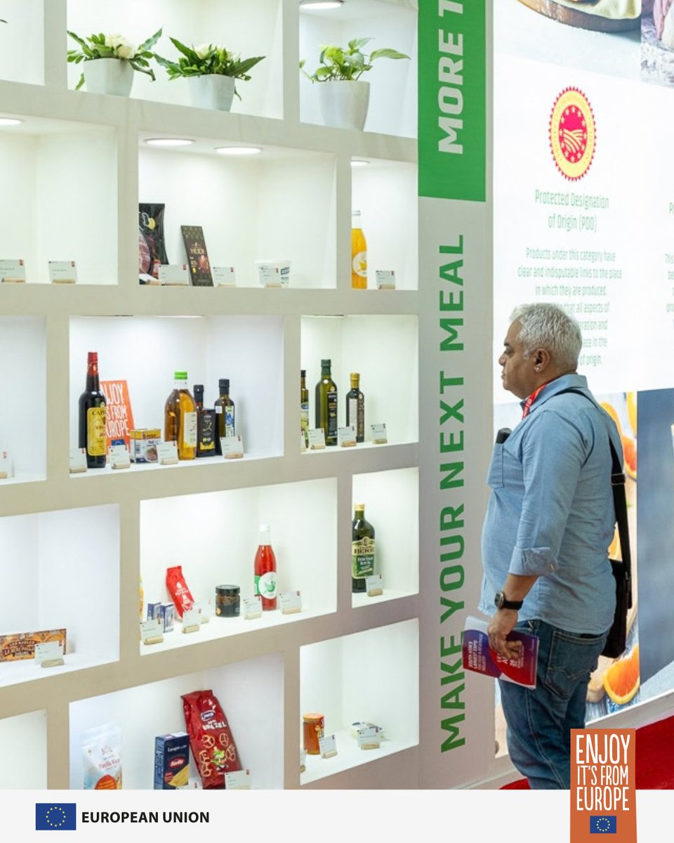 morethanfoodind's tweet photo. Day 2 at the EU Pavilion at Anuga Select India 2026 was full of flavour and discovery! 🇪🇺✨

Visitors enjoyed permanent tastings, a pairing session on European olive oils and Indian spices with @TheMichaelSwamy, live cooking shows by Chef Guntas Sethi and @mchefajaychopra, plus the fun EuroFood Challenge with our MC, Abhishek Bhaskar (@iamabverse).

The day ended with Sonal C Holland guiding guests through the art of tasting European beverages and cured meats.

Thank you to everyone who joined us! See you for the final day!

📍 Hall 6, Booth B02-C02

@EU_in_India  @EUAgri 
#MoreThanFoodIndia #EuropeanIngredients #EuropeanUnion #EnjoyItsFromEurope #AnugaSelectIndia