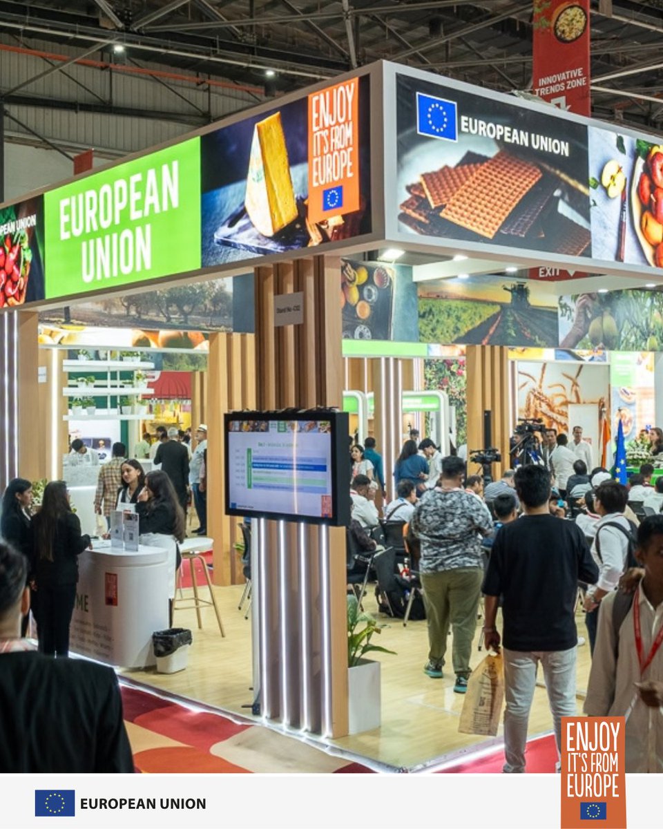 morethanfoodind's tweet photo. Day 2 at the EU Pavilion at Anuga Select India 2026 was full of flavour and discovery! 🇪🇺✨

Visitors enjoyed permanent tastings, a pairing session on European olive oils and Indian spices with @TheMichaelSwamy, live cooking shows by Chef Guntas Sethi and @mchefajaychopra, plus the fun EuroFood Challenge with our MC, Abhishek Bhaskar (@iamabverse).

The day ended with Sonal C Holland guiding guests through the art of tasting European beverages and cured meats.

Thank you to everyone who joined us! See you for the final day!

📍 Hall 6, Booth B02-C02

@EU_in_India  @EUAgri 
#MoreThanFoodIndia #EuropeanIngredients #EuropeanUnion #EnjoyItsFromEurope #AnugaSelectIndia