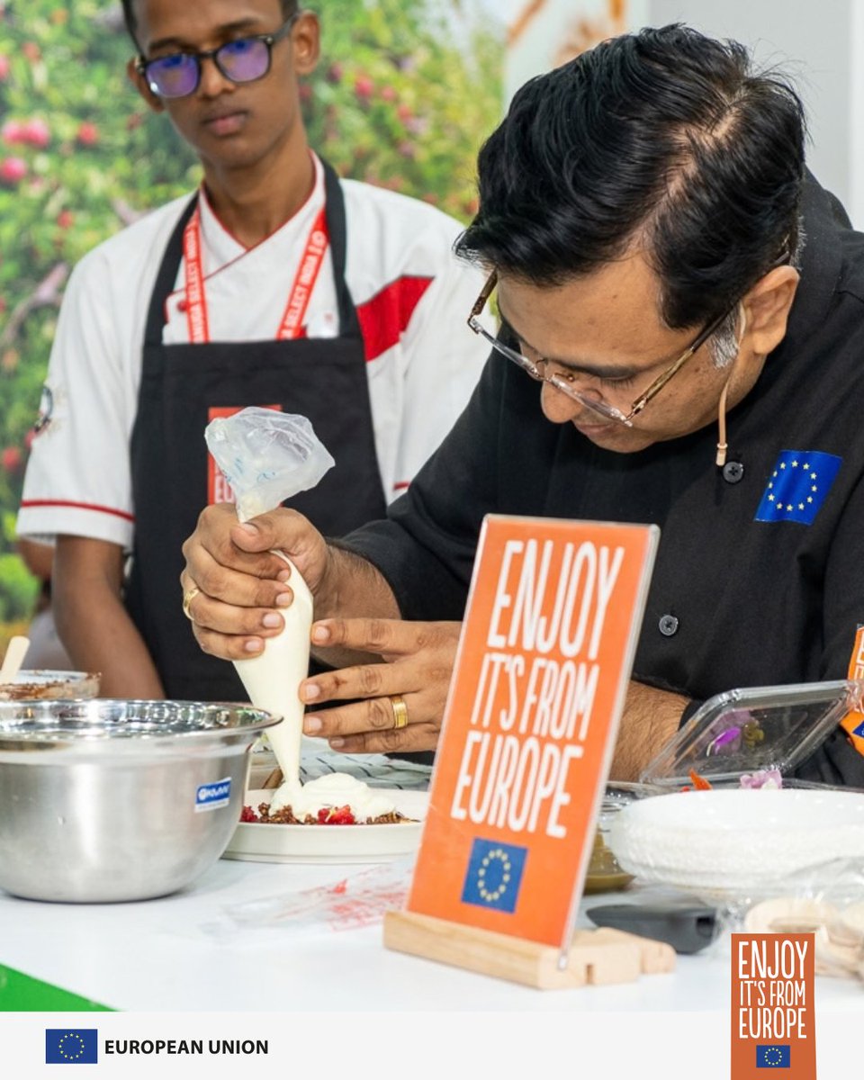 morethanfoodind's tweet photo. Day 2 at the EU Pavilion at Anuga Select India 2026 was full of flavour and discovery! 🇪🇺✨

Visitors enjoyed permanent tastings, a pairing session on European olive oils and Indian spices with @TheMichaelSwamy, live cooking shows by Chef Guntas Sethi and @mchefajaychopra, plus the fun EuroFood Challenge with our MC, Abhishek Bhaskar (@iamabverse).

The day ended with Sonal C Holland guiding guests through the art of tasting European beverages and cured meats.

Thank you to everyone who joined us! See you for the final day!

📍 Hall 6, Booth B02-C02

@EU_in_India  @EUAgri 
#MoreThanFoodIndia #EuropeanIngredients #EuropeanUnion #EnjoyItsFromEurope #AnugaSelectIndia