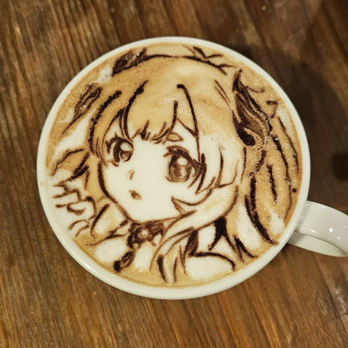 porndenji's tweet photo. lembrando aqui de quando eu usava a kokomi de icon e um moço que faz arte em café decidiu fazer a diva em minha homenagem https://t.co/Ak6VUK5D3i