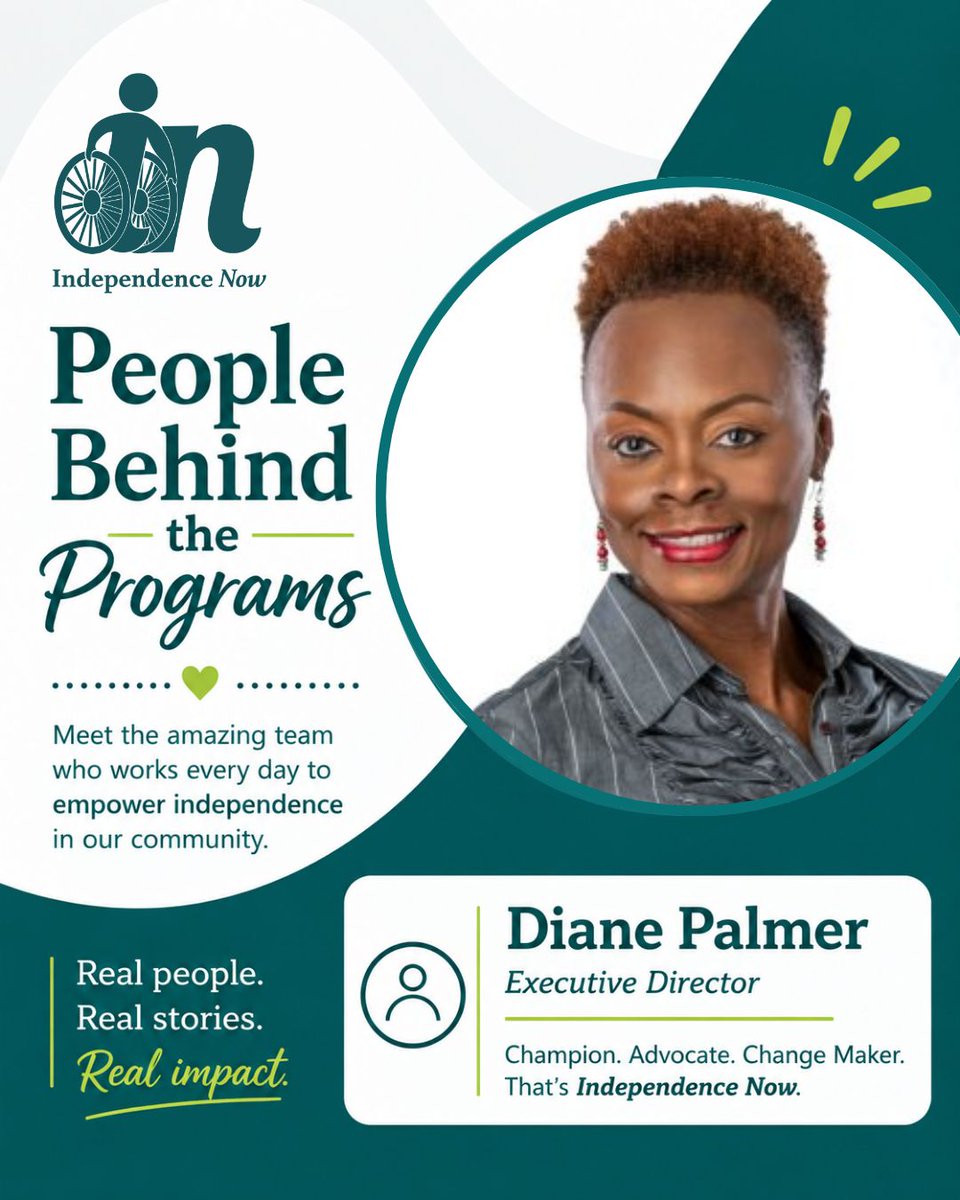 InNowOrg's tweet photo. Meet the People Behind the Program! 💚

Our new spotlight series celebrates the dedicated Independence Now staff who bring our mission to life every day. Executive Director Diane Palmer shares more about what’s ahead: https://t.co/mKxUpFP2Ma . https://t.co/BLM7K3qR9E