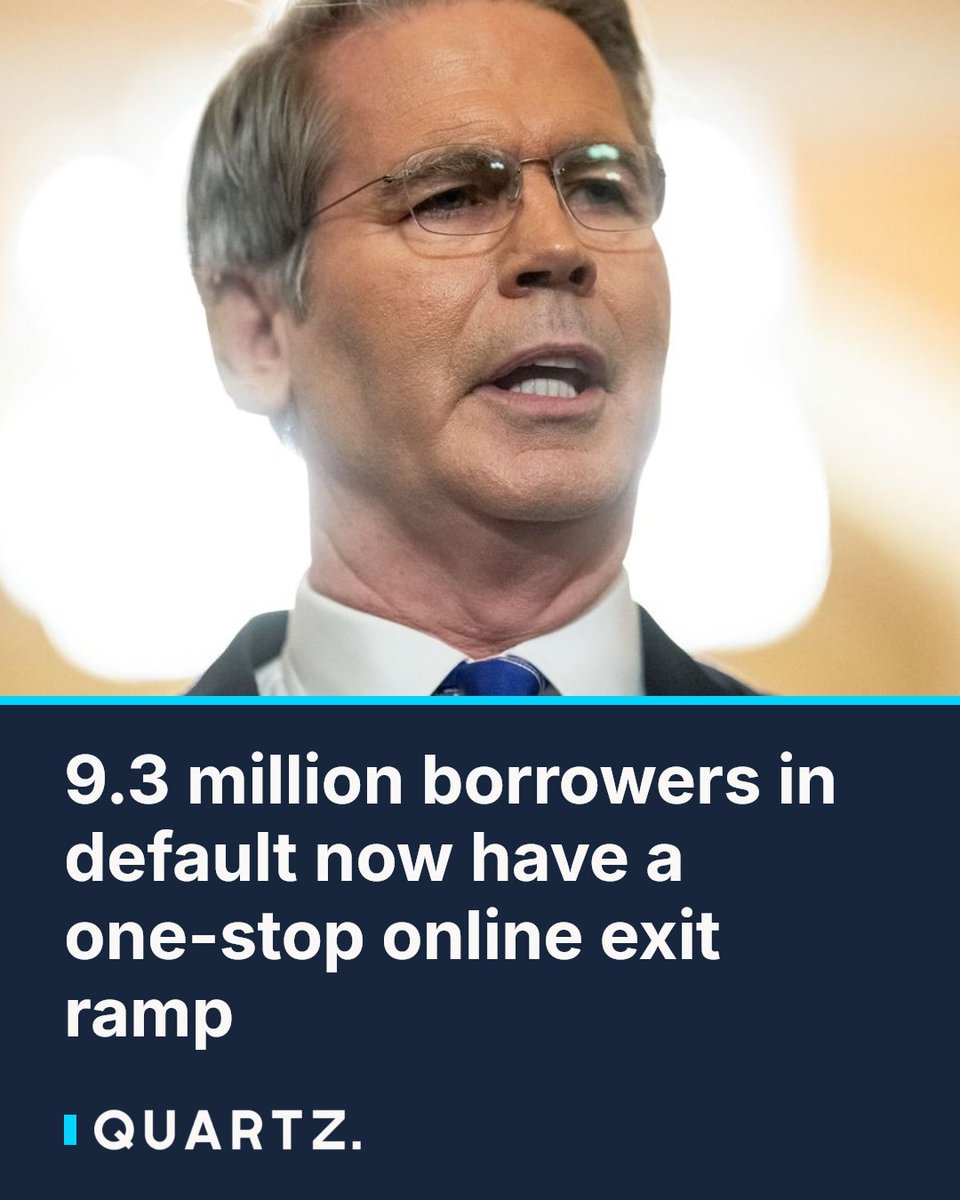 qz's tweet photo. 9.3 million borrowers in default now have a one-stop online exit ramp
The Trump administration just launched a digital portal replacing decades-old fax-and-mail processes for federal student loan borrowers in default — a group t
#StudentLoans #StudentLoanDefault #DefaultedLoans https://t.co/USHh0GtlNE