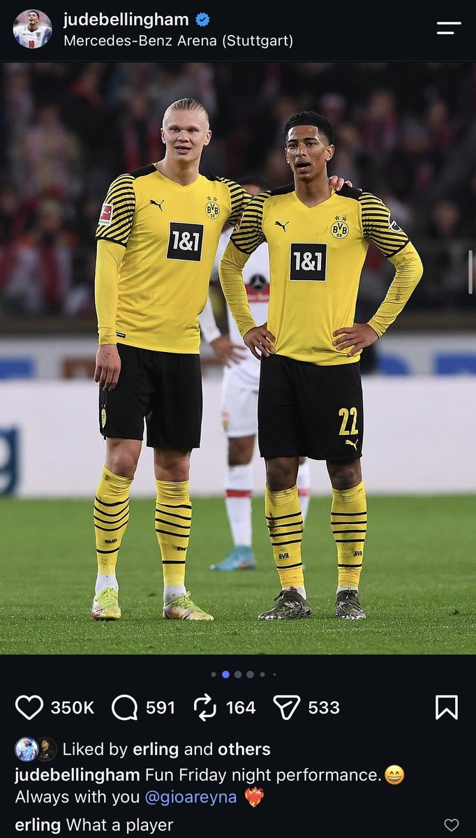 golden_acount's tweet photo. So I was stalking Jude Bellingham old posts when he was on the BVB, and omg I found A LOT OF HAALINGHAM POST😭.

They actually loved each other so so bad that’s so cute stop…

#haalingham https://t.co/Ck2RCXgsIS