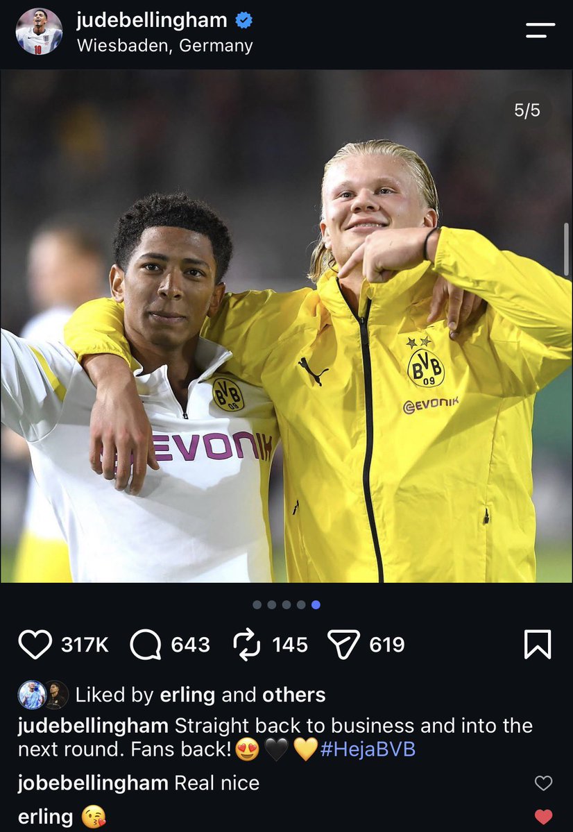 golden_acount's tweet photo. So I was stalking Jude Bellingham old posts when he was on the BVB, and omg I found A LOT OF HAALINGHAM POST😭.

They actually loved each other so so bad that’s so cute stop…

#haalingham https://t.co/Ck2RCXgsIS