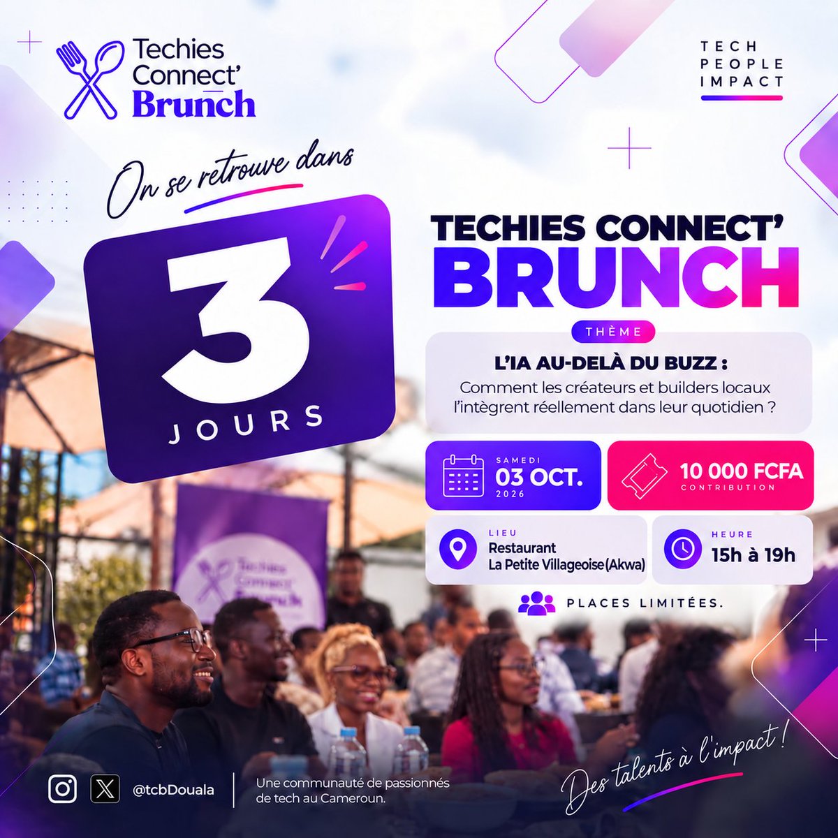 tcbDouala's tweet photo. 📍 Cette fois, on sait où se retrouver.

Dans 3 jours, rendez-vous à La Petite Villageoise, Akwa pour parler IA, usages réels, outils, expériences et limites.

🗓️ 03 oct.

🕒 15h–19h

enregistrement toi ici: https://t.co/9WUo5342sT

#TechiesConnect #TechCameroun https://t.co/Pmpy2moAVx