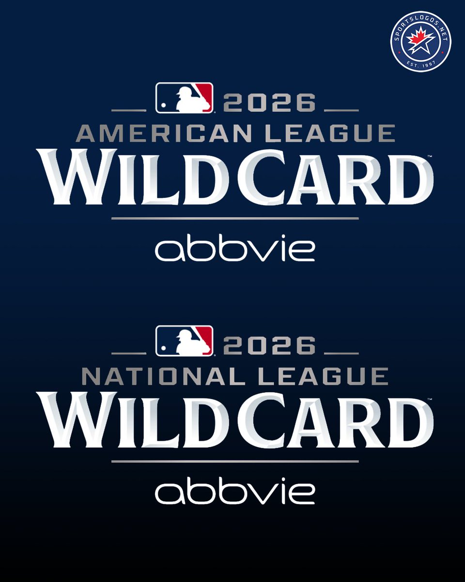 sportslogosnet's tweet photo. The logos for the 2026 Wild Card round for both the American and National Leagues. Aside from the addition of the presenting sponsor logo, the logos are identical to what had been used in 2024 and 2025.

#Braves #Phillies #Cubs #Padres #WhiteSox #Astros #RedSox #Yankees #MLB https://t.co/KjNLNEJrRD