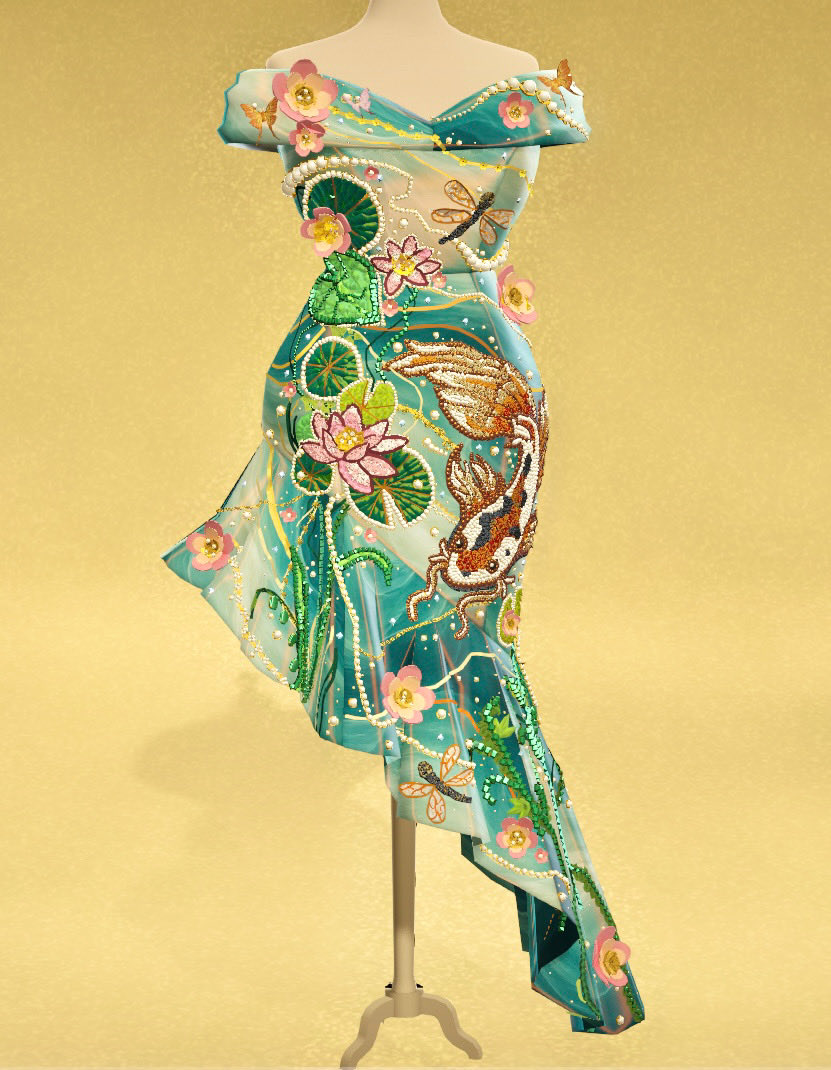 vampikoi's tweet photo. a koi fish dress made by a koi fish 🐠#dressmaker https://t.co/jTi9IYn4Xv